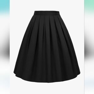 Grace Karin Black A-Line Midi Skirt Pleated